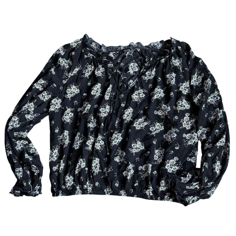 Womens Plus Size Blouse Tassel Tie Neck Lanter Sleeve Daisy print Size 2XL - Picture 2 of 14